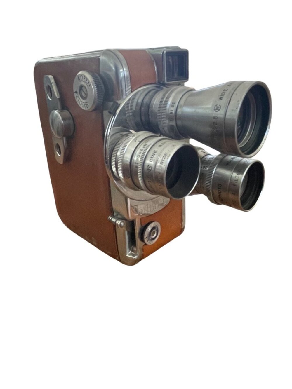Vintage DeJur Triple Turret 8mm Movie Camera With Leather Finish Untested